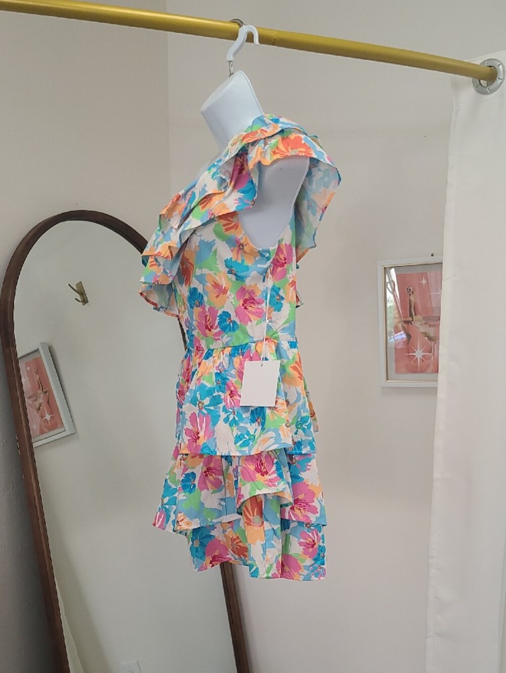 One-Shoulder Ruffle Floral Romper - Blue/Multi - Picture 5 of 8